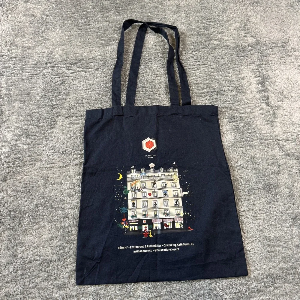 Maison Mere Paris Hotel Tote Bag OS Black Graphic Cotton Canvas